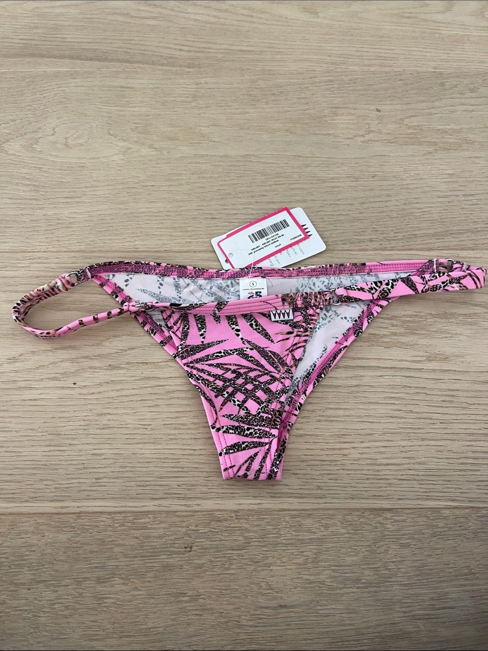 Women’s Pink Tropical Print Bikini Bottom with Side Straps